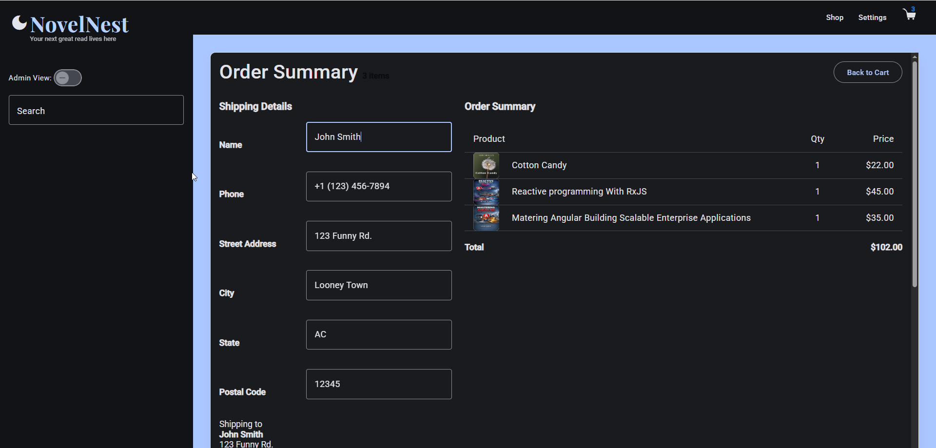 Order Summary dark