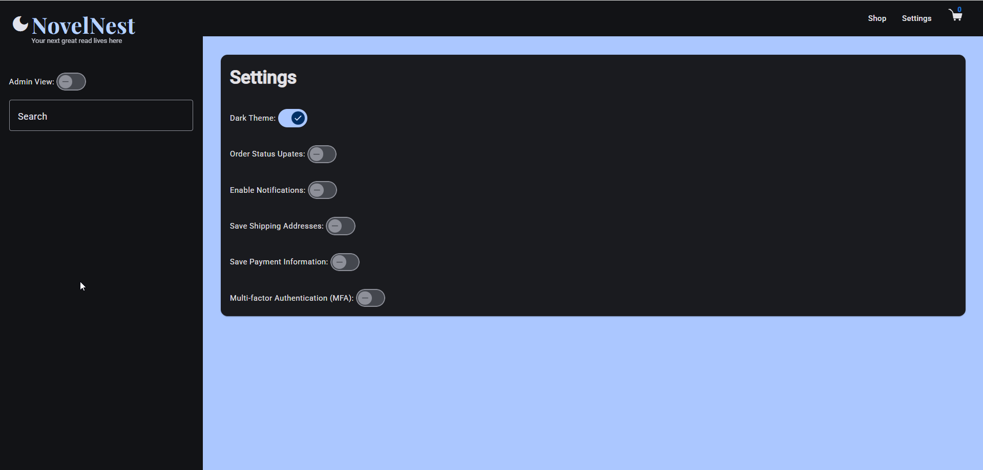 Settings dark